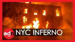 Dramatic Scenes as Huge Fire Engulfs Five-Storey Building in Manhattan