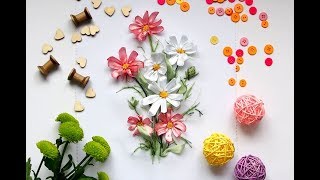 Букет КОСМЕИ: Вышивка лентами / Chamomile embroidered with satin ribbon