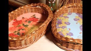 Плетение подноса.Косичка с 6-ю дополнительными прутьями.Подробно.