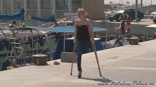Amputee Valery out on crutches