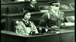 Comyns Carr questions Mrs. Yasuko Konoye and General T. Taylor reads his summati...HD Stock Footage