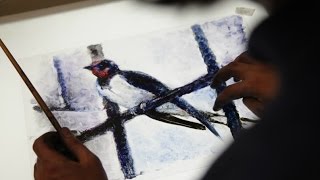 Ласточка - живопись на стекле/ Swallow - painting on glass