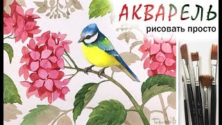 «Цветы. Птица и гортензия» как нарисовать ?АКВАРЕЛЬ| Сезон 3-2 |Мастер-класс ДЕМО