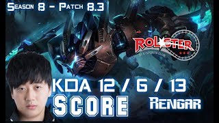 KT Score RENGAR vs JARVAN IV Jungle - Patch 8.3 KR Ranked