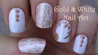 GOLD & WHITE NAIL ART / Dry Brush & FLORAL Nails Design
