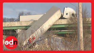 Truck DANGLES From Bridge in Indiana