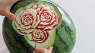 スイカのカービング、バラの花　watermelon carving,rose