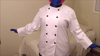White outfit belly inflation and button pop