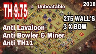 New Best TH9.5/9.75 Anti 3 star War Base #10 | 275 wall | CLASH OF CLANS | 2018