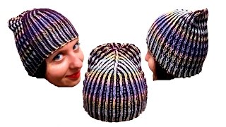Женская шапка в технике Бриошь спицами. Часть 2 // Brioche Stitch // Women's hats knitting