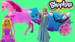 Disney Frozen Queen Elsa Barbie Princess Shopkins 12 Pack Unboxing Pegasus Set Opening