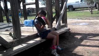 It's rain water in her boots.