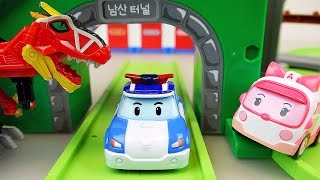 Dinosaur and Robocar Poli car toys playset