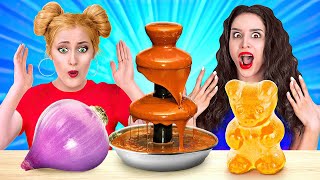 TANTANGAN MAKANAN FONDU COKELAT! || Makanan Asli VS dari Cokelat oleh 123 Go LIKE!
