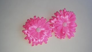 DIY Бантик из узкой ленточки своими руками/ канзаши/Гербера - цветок из атласной ленты
