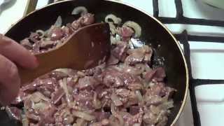 Макароны с куриной печенью