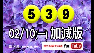 2020/02/10(一) 今彩539 加減版（獨支）