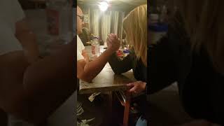 Mom beats dad arm wrestling