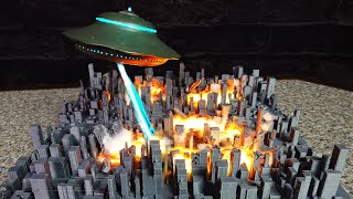 UFO Destroys the City with Death Ray-DIORAMA-How To Make