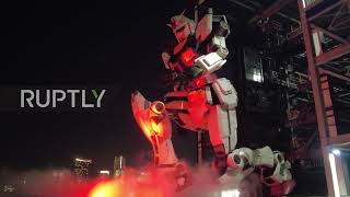 Giant moving Gundam lights up for Yokohama winter illumination festival