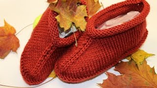 Knitted slippers for beginners_ Вязаные тапочки