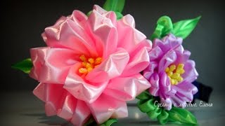 Flower Kanzashi Master Class hand made DIY Tutorial Канзаши МК ободок с объемными цветами