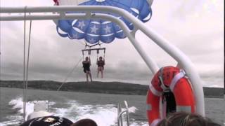 Parasailing POV - boys dipped in ocean - scary! No sharks though. This time.