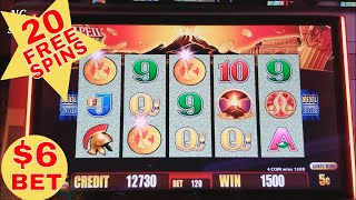 Pompeii Deluxe Slot Machine $6 Bet BONUS Won & Big Win Line Hit ! NICE LIVE SLOT PLAY