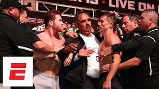 Canelo Alvarez and GGG weigh-in results in shoving match | ESPN