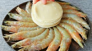 【小穎美食】餃子皮別包餃子了，加一斤大蝦，比餃子簡單，比餡餅還香，真解饞