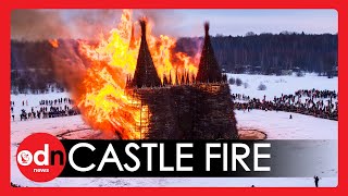 Wooden Castle Symbolising Coronavirus Set on FIRE in Russia