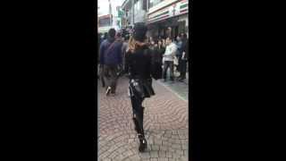 Walking street with Latex catsuit