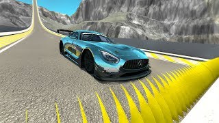 High Speed Jumping Crashes into Police Spikes (Spike Strips Crashes) - Beamng drive