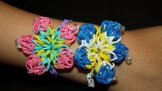 Как сделать браслет из резинок №17. Гибискус. Rainbow loom bracelet 17. Hibiscus