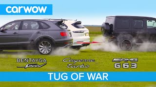 AMG G63 vs Bentley Bentayga Speed & Porsche Cayenne Turbo - TUG OF WAR!