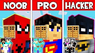 Minecraft - NOOB vs PRO vs HACKER : FAMILY SUPERHERO HEAD BLOCK HOUSE in Minecraft Animation