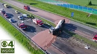 Raw Video: Truck Overturns In Poland, Spilling Chocolate Everywhere
