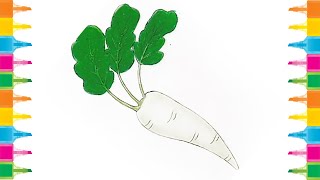 How to Draw Radish for Kids | Radish Drawing and colouring for kids