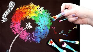 Easy Rainbow Dandelion Q Tip Acrylic Painting for Beginners tutorial ???