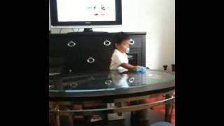 Bryan helping mom cleaning the house
