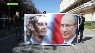 Syria: Students and staff of Al-Baath University rally in support of Russia's military op in Ukraine