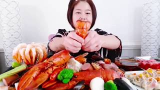보일링크랩 케이준 씨푸드보일 해산물찜/더 홀샤뱅소스/The Whole (Ko)Sha Bang Dipping/Blove's Sauce 레인보우롤(연어.참치)Eating show