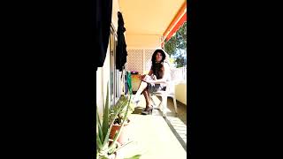 Francis crossdresser in the terrace with black stocking and new grey dress