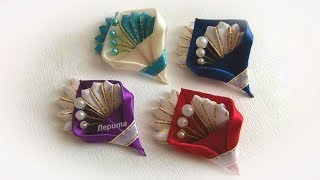 Бутоньерка для гостей на свадьбу,  брошь канзаши из лент, Мк / Boutonniere for wedding