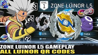 ZONE LUINOR L5 GAMEPLAY + ALL OTHER LUINOR QR CODES + ZANKYE COLLAB! BEYBLADE BURST RISE APP