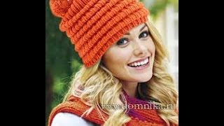 ЖЕНСКАЯ ВЯЗАНАЯ ШАПКА СПИЦАМИ - 2018 / WOMEN knitted cap SPOKE / FRAUEN Strickmütze SPOKE