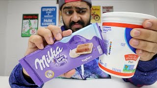 شوكولاته بطعم الزبادي!!  | تجربة منتجات شركة ميلكا | Milka chocolate with yogurt filling