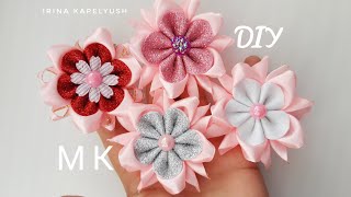 Цветы из ленты 4 см.МК канзаши.Flores de cinta de 4 cm.MK kanzashi.Flowers from ribbon.Цветы из фома