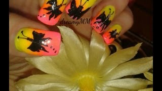 Summer Sunset Butterflies Nail Art Tutorial
