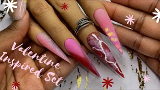 Valentine’s Day Inspired Nails | Long Stiletto Full Set | Acrylic Nail Tutorial